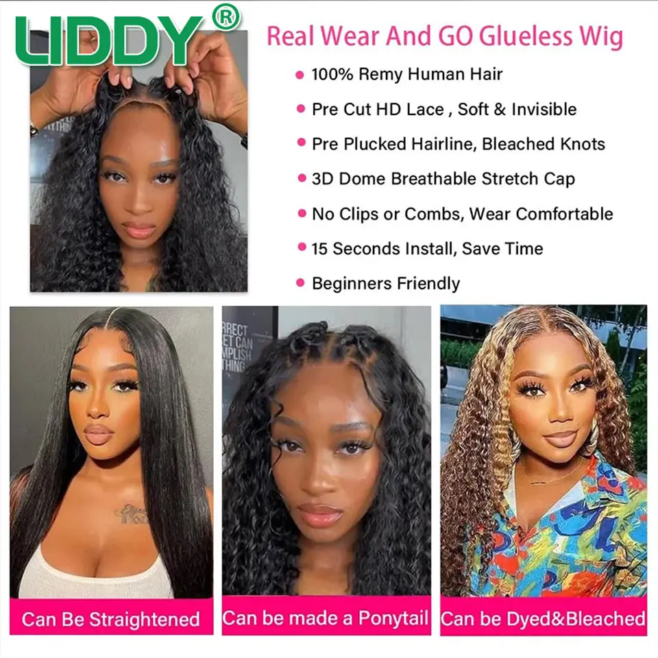 Water Wave Glueless Wig Pre-Cut Lace Wig Pre-Plucked Natural Wave Wear Go Glueless Curly Human Hair Wigs For Women On Sale
