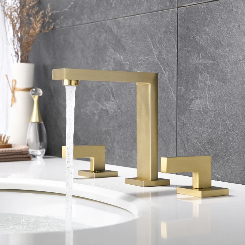 Solid brass double handle basin faucet widespread bathroom faucet matte black or chrome choice water mixer tap basin faucet bathroom faucet