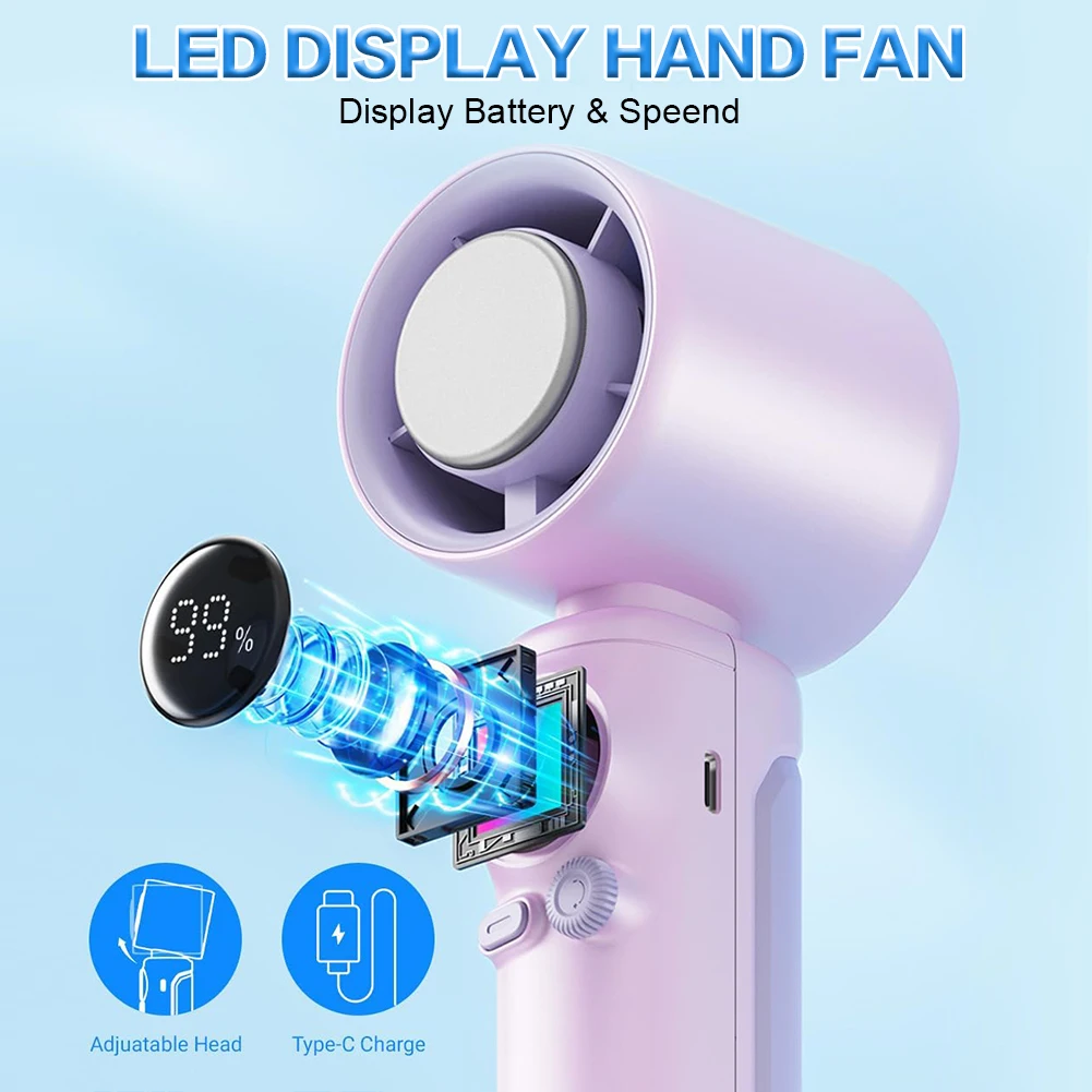 Portable Hand Fan 199 Gear Speed Wind USB Rechargeable Electric Fan Digital Power & Speed Display for Home Office Travel Outdoor