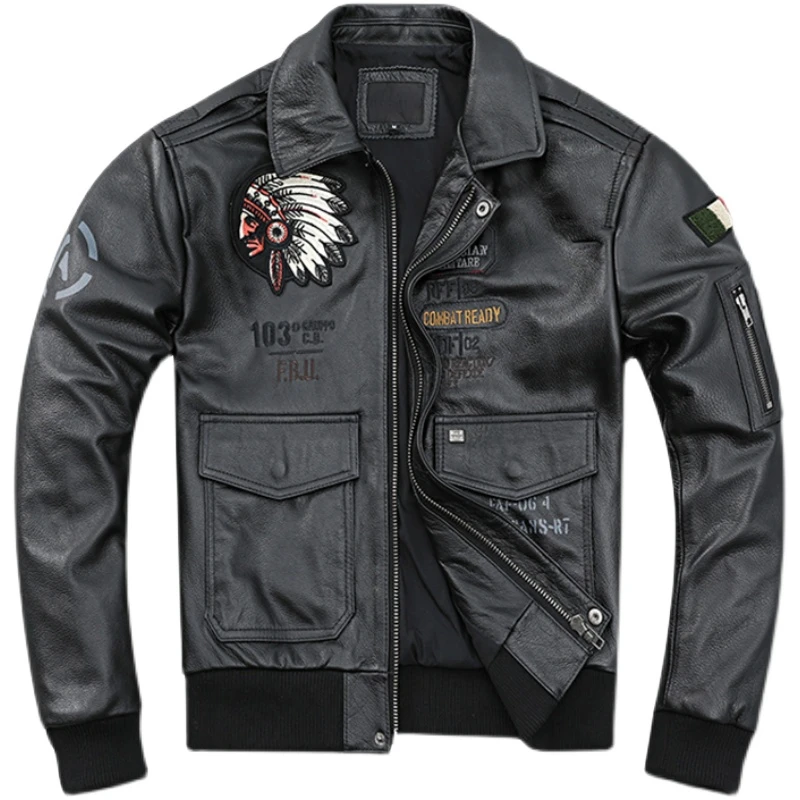 

A2 Flight Jacket Oil Waxed Cowhide Genuine Leather Jackets Men Aviator Clothing Coat Motorcyle Biker Colthes Autumn Asian Size