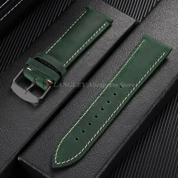 Vintage Dark Brown Cowhide Leather Watch Strap with Pins and Buckle - 20mm/22mm - 22mm (Green - Black)