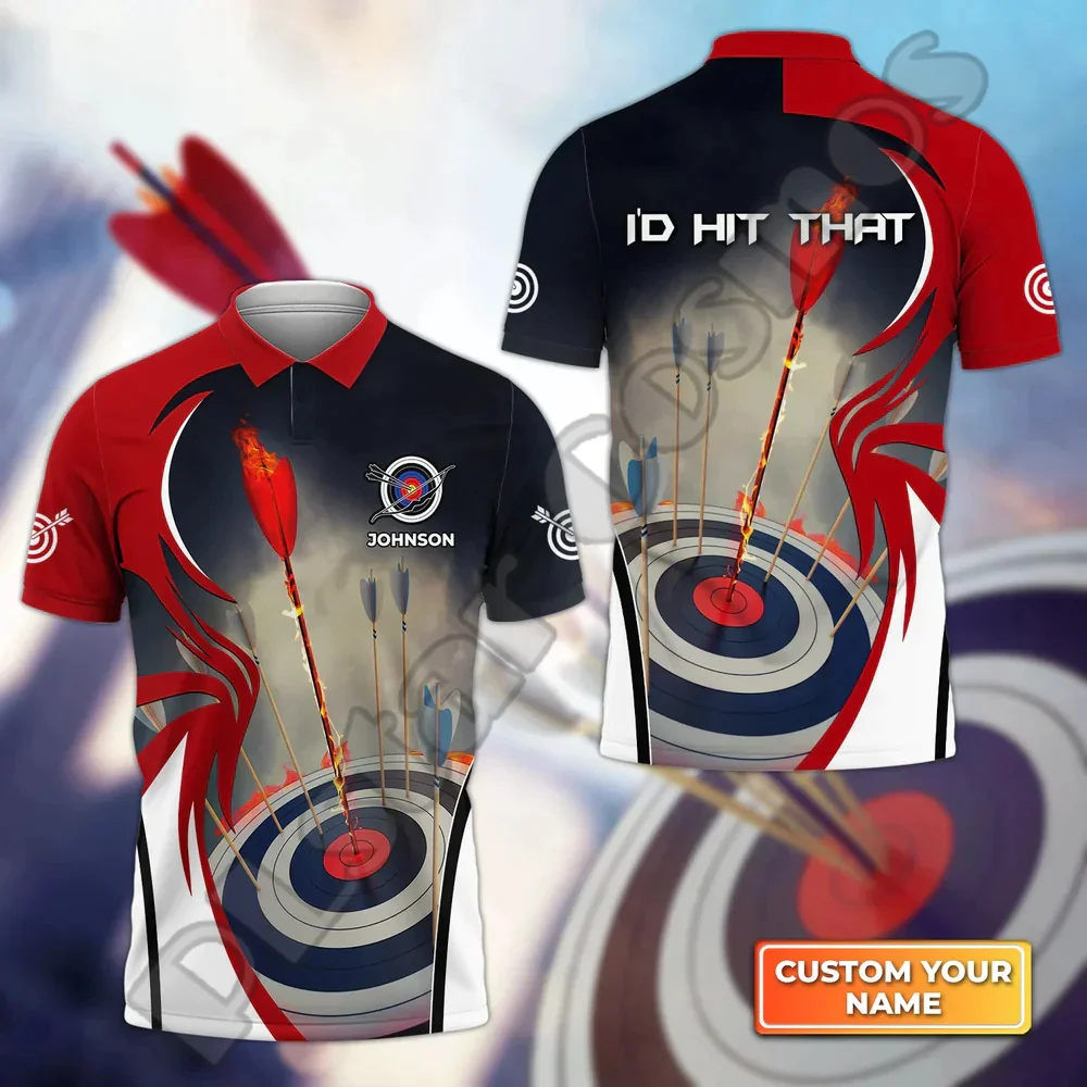 

Custom Name Mesh Breathable Archery Archer Shooter Vintage Tattoo 3DPrint Harajuku Summer Streetwear Short Sleeves Polo Shirts F