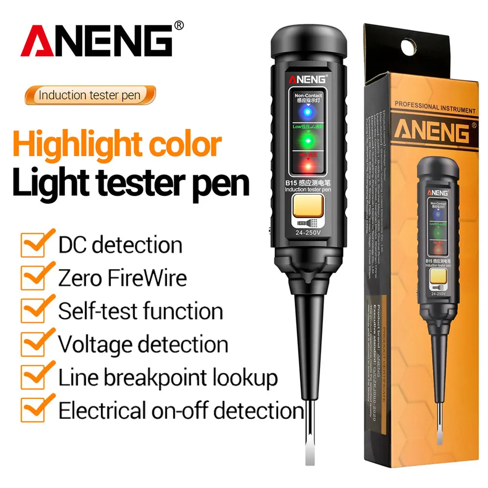 

ANENG B15 One-word Screwdriver Tester Highlight Color Indicator Light Professional Electrician Induction Teste Pen Test Tools