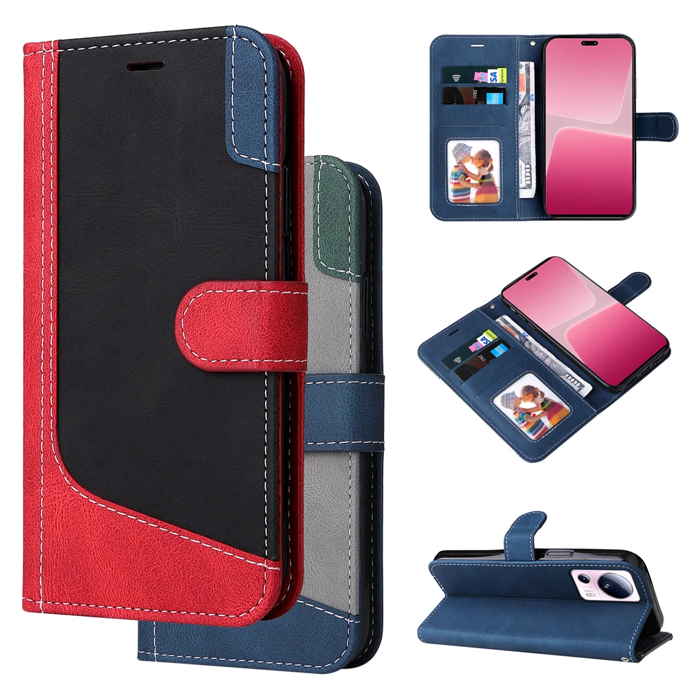 Multi Leather Flip Splicing Card Holder Case Per Sony Xperia 1 5 10 V Vi Iii Color Contrast Blue Cover Wallet Custodie Magnetiche