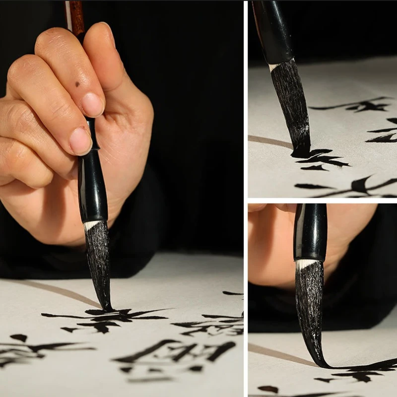 3Pcs Wood Writing Brushes Weasel Wool Hair Chinese Traditional Calligraphy Brush Set for Painting Pottery Ceramic Clay Writing