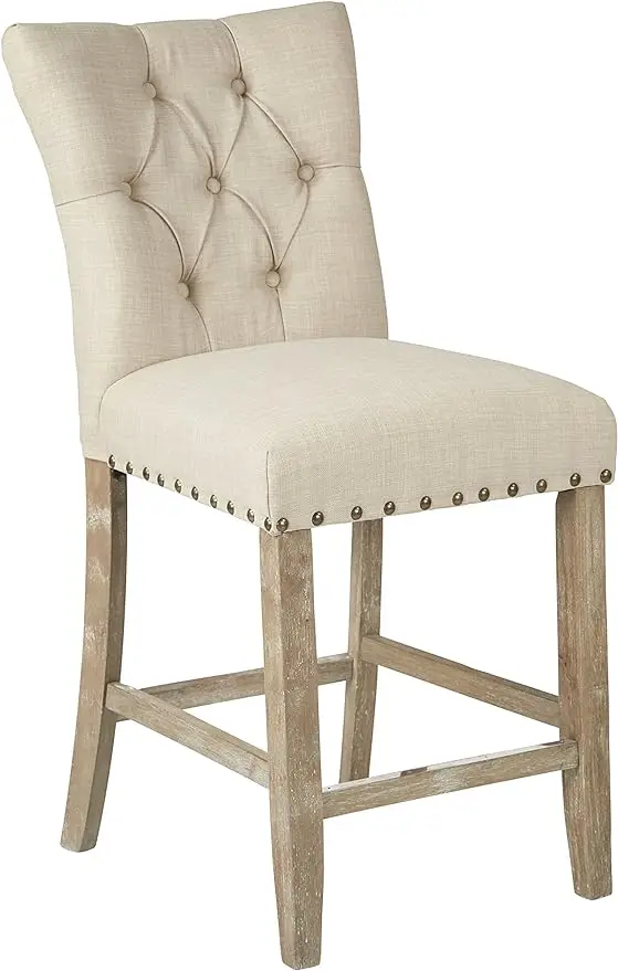 

INSPIRED by Bassett OSP Home Furnishings Preston 24-Inch Height Counter Stool 2-Pack with Brushed Rustic Wood Legs