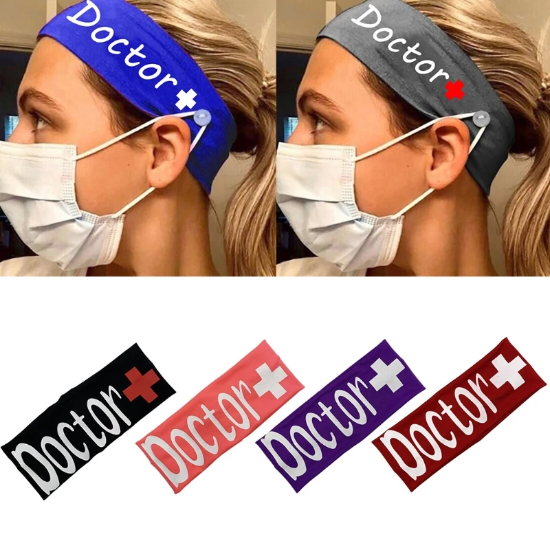 

Унисекс, повязка на голову с пуговицами с надписью «Доктор», Нескользящая эластичная повязка на голову для защиты головы, на для