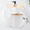Round Bamboo Cover Paper Roll Roll Paper ganizer Holder White Compact Stable Bottom Kitchen Bathroom Home Bar Hotel Use 4