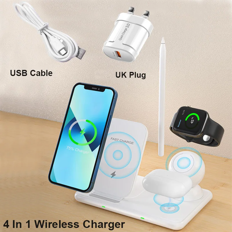 Folding 4 In 1 Wireless Charger Fast Charging Phone Ipadpencil Airpods Wireless Charging Holder for iPhone Xiaomi Charging Dock wireless charging station Wireless Chargers