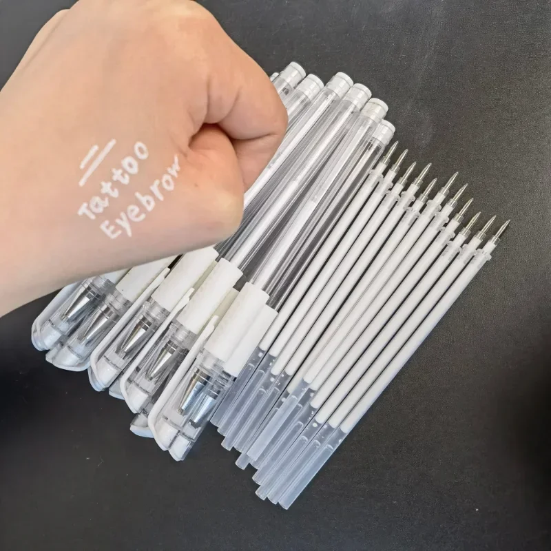 50-Piece White Tattoo Marker Pen Set for Microblading and Permanent Makeup