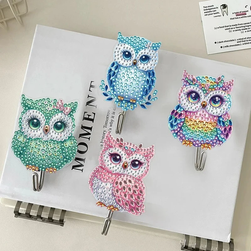 DiaPai 6pcs/set DIY Crystal Wall-mounted Key Hook Kit Special-shaped Owl Diamond Painting Rhinestone Embroidery Home Decor Gift