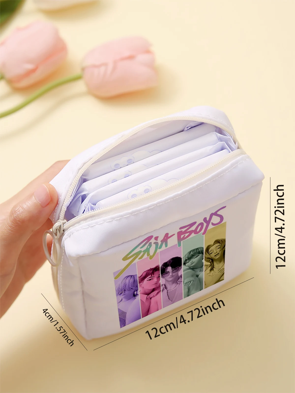 Cartoon pattern printed sanitary napkin storage bag, women's lightweight tissue bag, sanitary tissue bag