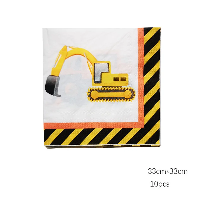 1set Construction Bulldozer Series Disposable Tableware Paper Cups Plates Truck Balloons For Boy's Birthday DIY Party Decoration 