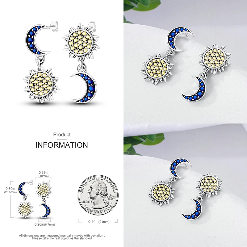 Pendientes de plata 2023 con forma de Luna y sol para mujer, aretes colgantes, joyería artesanal, regalo de fiesta de cumpleaños, pendiente de aro luminoso, gran oferta, 925