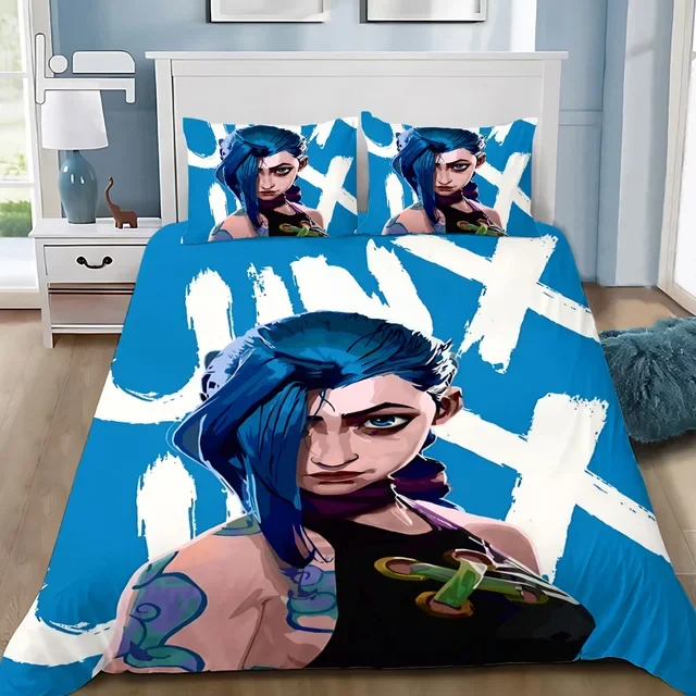 Hot Anime Arcane BeddingSet 3D Print LOL Jinx Adult Boy Girl Bedroom Decoration Duvet cover set Single Double Size Bed Linen 5