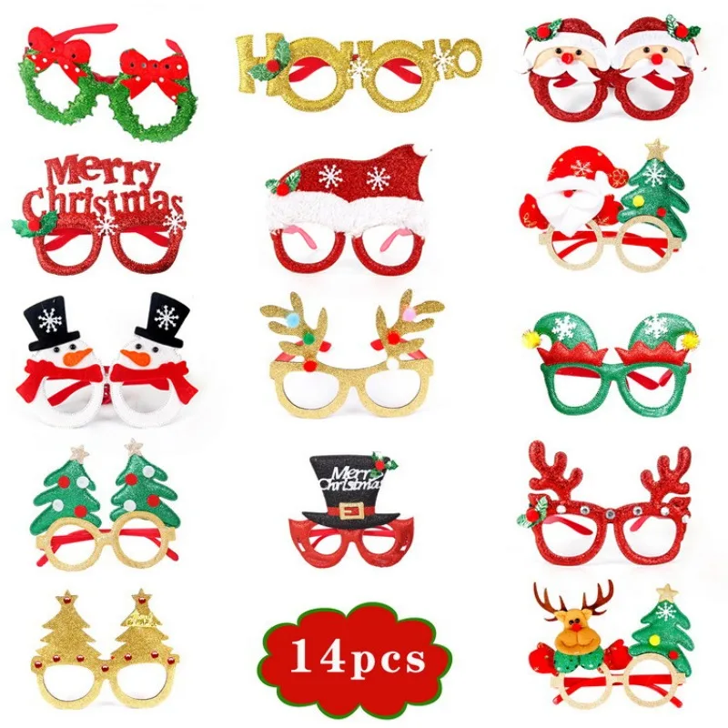 Christmas Decorations Glasses Set Holiday Adult Children Christmas Gift Hat Head Buckle Clap Ring Set