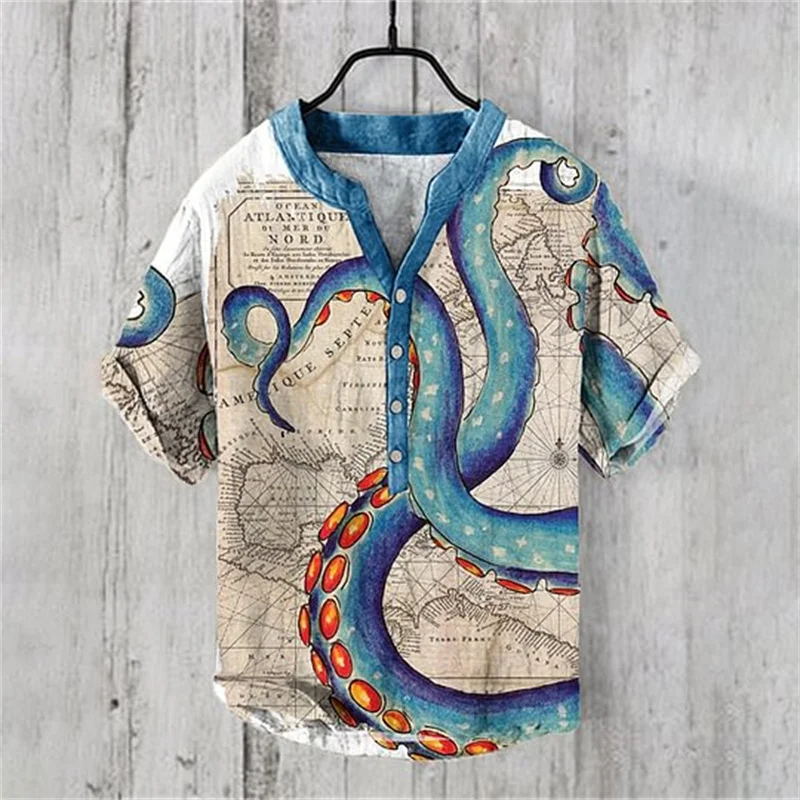 Henry Shirt Men's Short Sleeve Linen Shirt Tops New Arrival