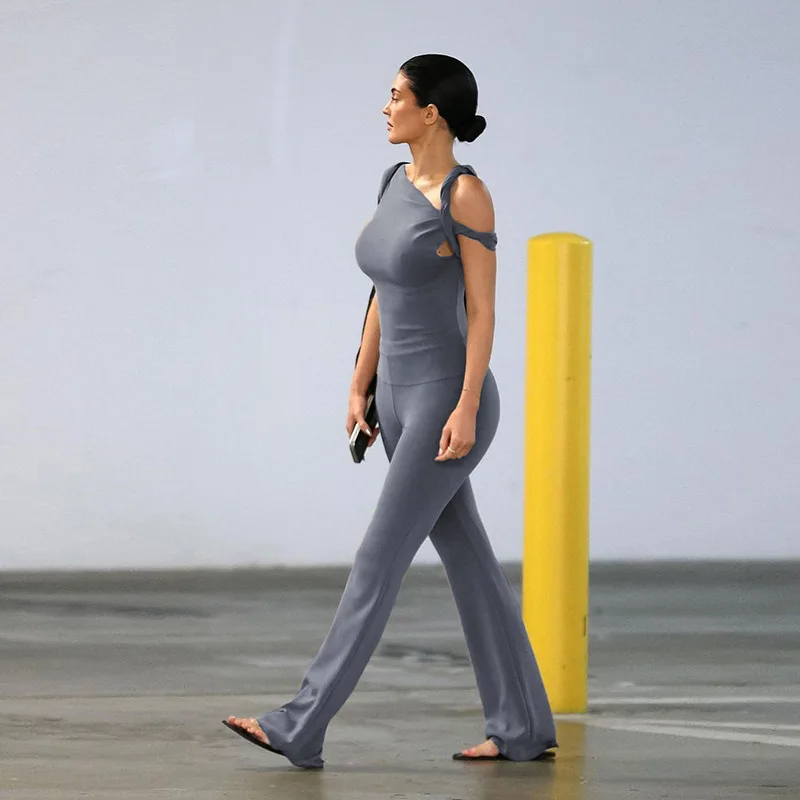 Fashion One Shoulder Backless Pants Suit Summer Solid Color Casual Slim Elegant Pants Suit Women's Pants Suit 2-piece Set 25 Fashion One Shoulder Backless Pants Suit Summer Solid Color Casual Slim Elegant Pants Suit Women's Pants Suit 2-piece Set