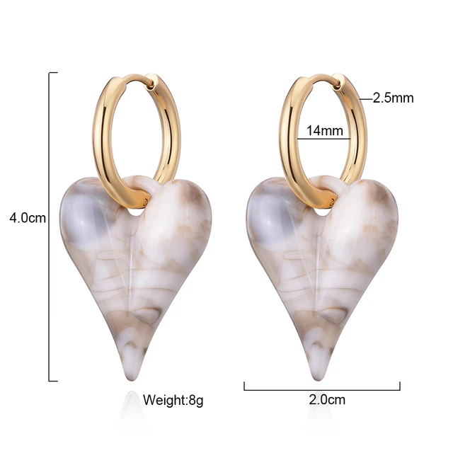 Boucles d'oreilles créoles tendance avec pendentif cœur bonbon, en acrylique doré et acier inoxydable, bijoux féminins