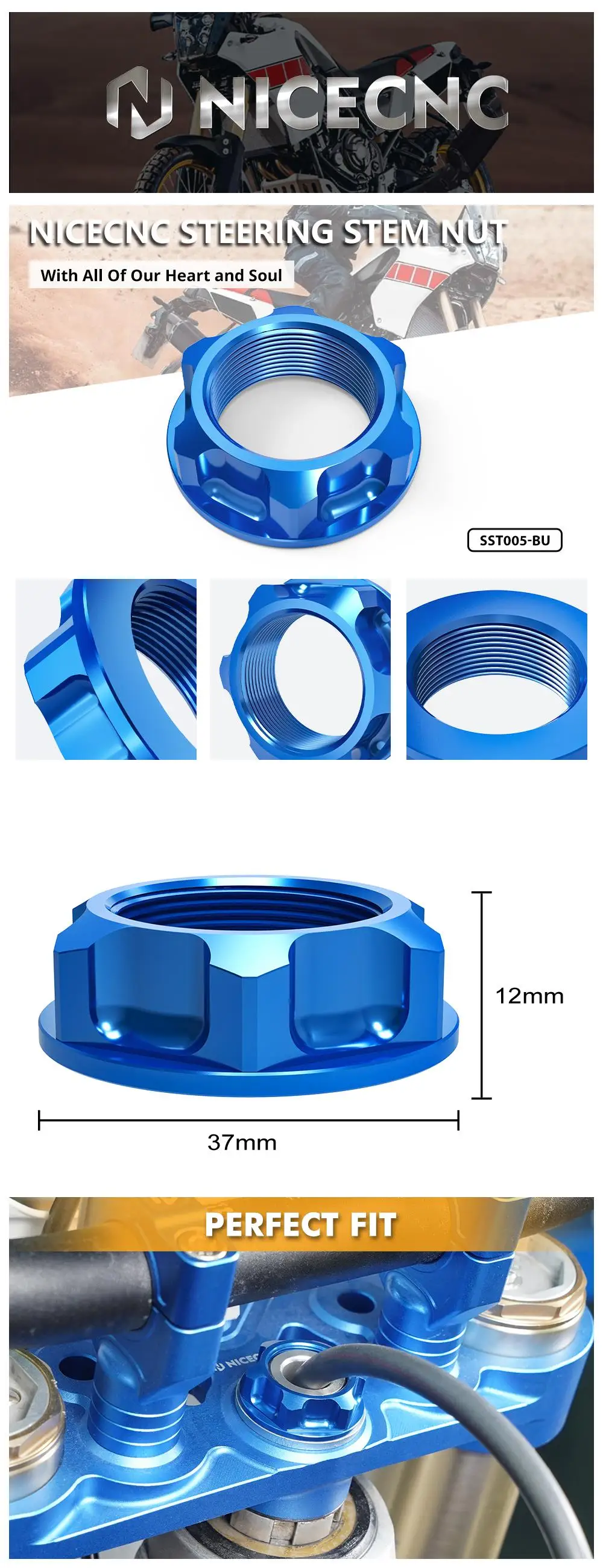 Lenkkopfmutterbolzen für Yamaha WR250F WR450F YZ125 YZ250 YZ125X YZ250X YZ250F YZ450F YZ250FX YZ450FX YZ400 YZ426F YZ125G 250G – Detail 1