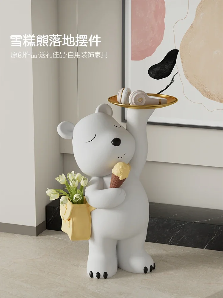 

HXL Violent Bear Floor Ornaments Living Room Sofa Polar Bear Storage Tray Decorations