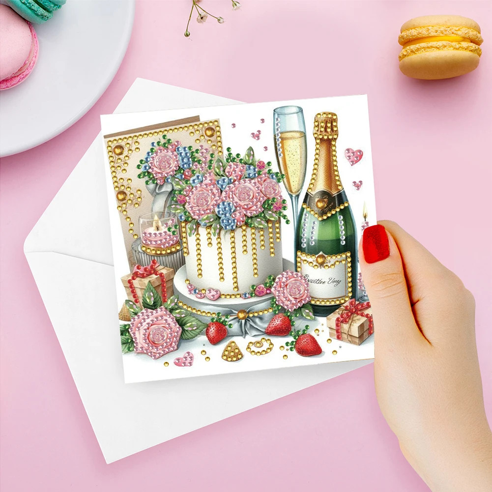 생일 축하 라인석 그림 카드 키트, 다이아몬드 드로잉 카드, 가족 친구 선물용 인사 카드, 6 개