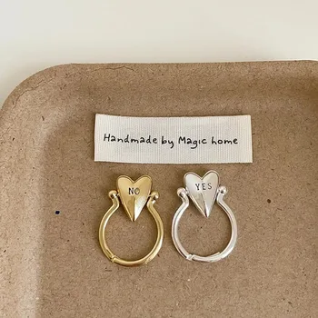 Anello a cuore liscio girevole per donna uomo Vintage SÌ o NO Lettera Anelli per dito regolabili Design di nicchia Coppia gioielli di moda