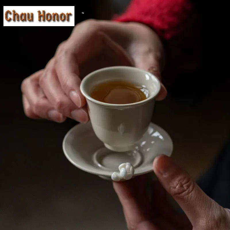 2pc/Lot Plant Ash Glaze Hand Kneaded Flower Cup Pad Japanese Kungfu Tea Set Heat Insulation Pad Teaset Tea Ceremony Accessories