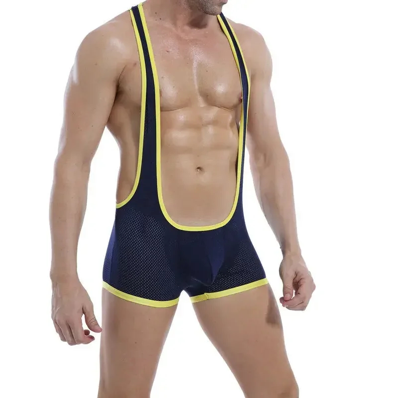 Mens Undershirts Mesh Backless Bodysuit Wrestling Singlet Leotard Male See Through One-Piece Jumpsuit Sexy Jockstrap Underwear men underwear