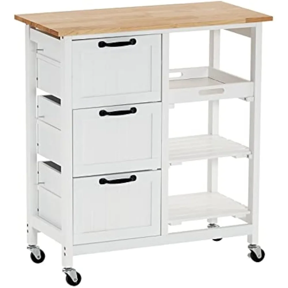 Kitchen Island, Rolling Kitchen Storage Cart with 3 Drawers 3 Tier Holders Serving Bar Cart Coffee Bar