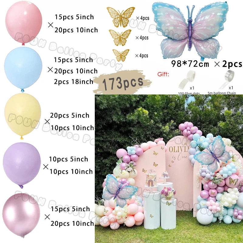 마카롱 풍선 화환 아치 키트 웨딩 생일 파티 장식 그라디언트 나비 풍선 레인보우 Ballon 베이비 샤워 장식