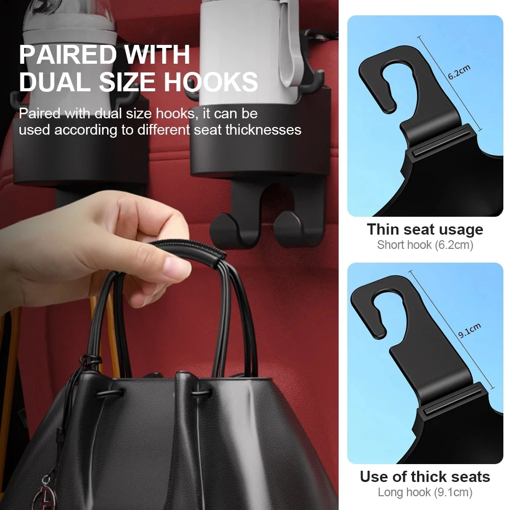 Car Seat Hook Hanger Car Seat Headrest Hook Hanger Storage Organizer Universal with Cup Holder for Handbag Fit Universal Vehicle Car Accessories