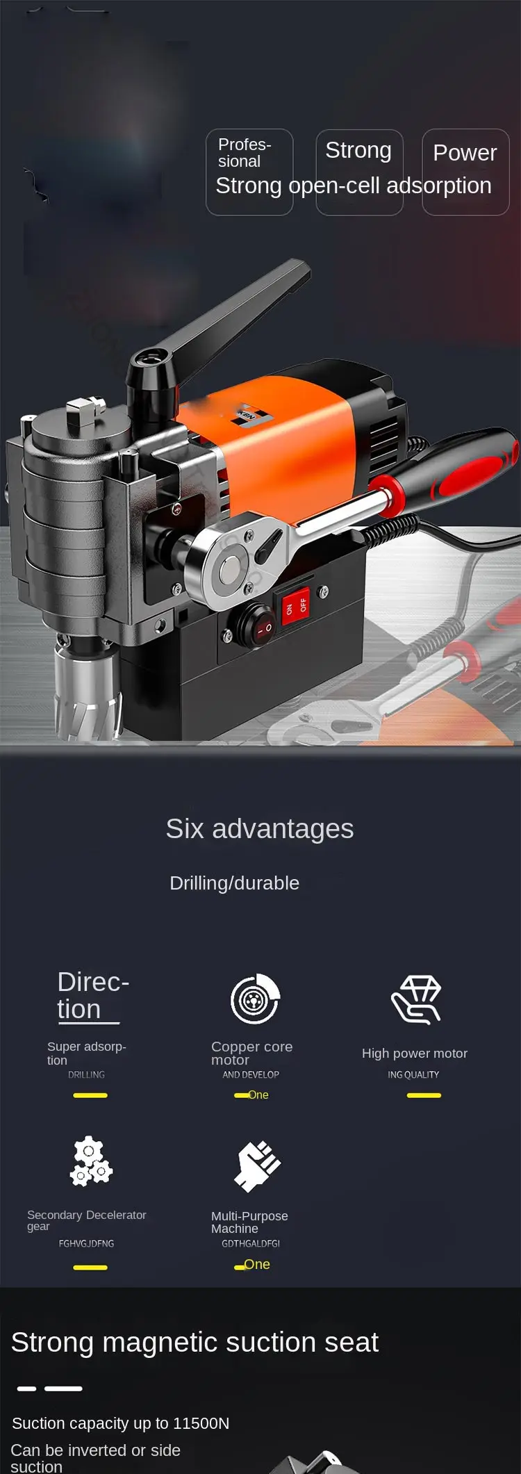 Magnetic Base Drill Iron Suction  High Altitude Drilling Machine Horizontal Benc