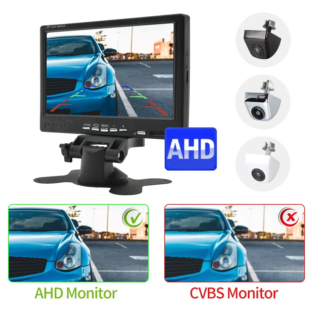 MJDOUD AHD Monitor samochodowy z kamerą cofania do parkowania 1080P Night Vision 24V Monitor tylnej kamery samochodowej 7-calowy ekran 1024 * 600