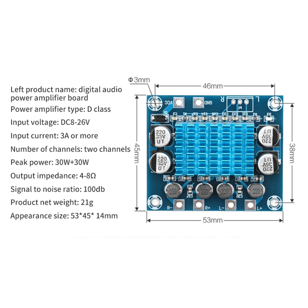 TPA3110 30w + 30w 파워 서브 우퍼 블루투스 앰프 보드 사운드 클래스 D 홈 시어터 오디오 스테레오 이퀄라이저 AUX 앰프 DC8V-26V