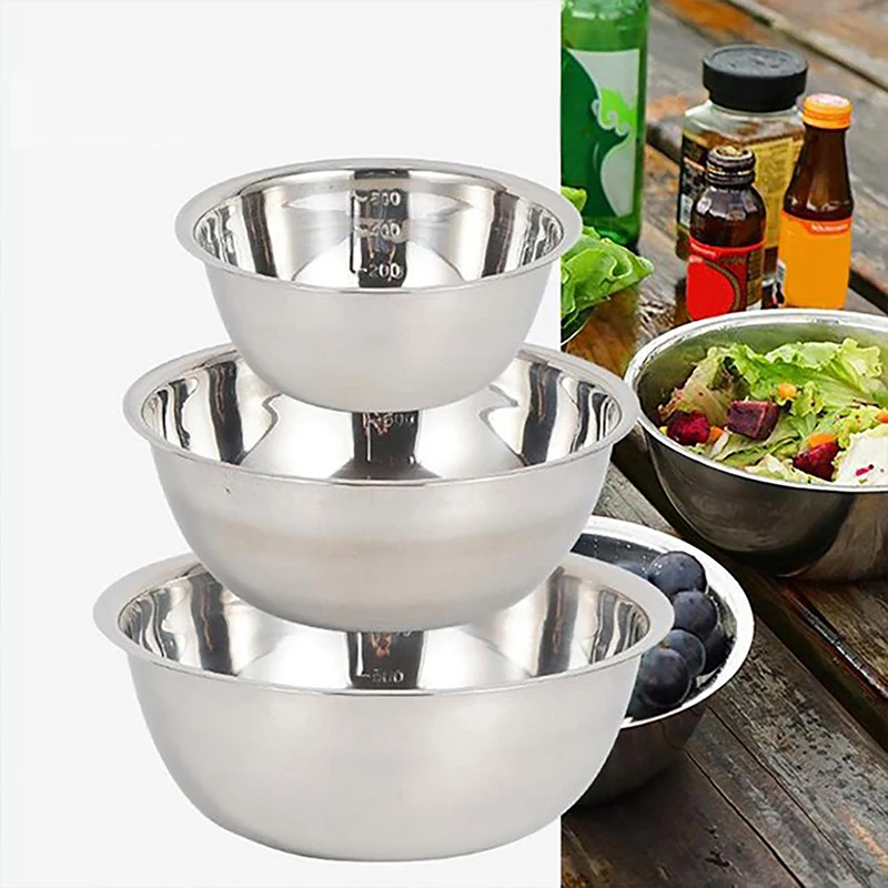 Stainless Steel Bowl Scaled Mixing Whisking Knead Dough Salad Cooking Baking Container Kitchen Supplies 16Cm/20Cm/22Cm