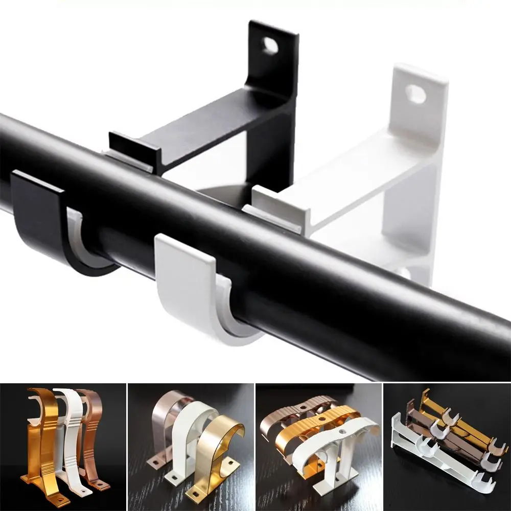 1Pcs Curtain Rod Bracket Single Double Hang Rod Support Clamp Aluminum Alloy Hanger Hook for 28-29 Dia Furniture Hardware