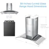 Curved Glass Range Hood,36 Inch,450 CFM ,3 Speed ,Gesture Sensing &Touch Control Panel ,Convertible ,Baffle Filters，2 LED Lights 5
