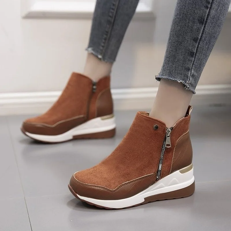 Plus Size 43 Women Short Boots Autumn Winter Fashion Modern Boots Wedges High-Top Sneakers Platform Shoes Woman Motorcycle Boots