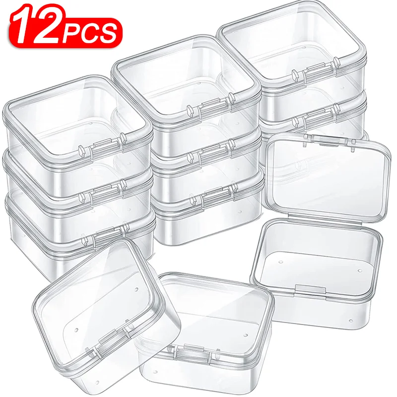 12Pcs Mini Boxes Square Transparent Plastic Box Jewelry Storage Case  Finishing Container Packaging Storage Box for Earrings Ring