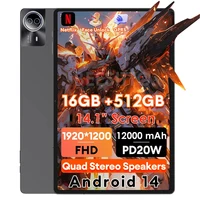 Global Firmware 14.1 inch Large Screen Tablet Pc Android 14 T616 Octa Core 16+512GB GPS 5G WiFi Tablets Планшет 14“ 12000mAh PAD 1