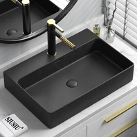 อ่างล้างหน้าเซรามิกสีดำแบบตั้งโต๊ะ ขนาด 46x37 ซม. สำหรับห้องน้ำ ระเบียง อ่างล้างหน้าเดี่ยว อ่างล้างหน้าแบบศิลปะ 2