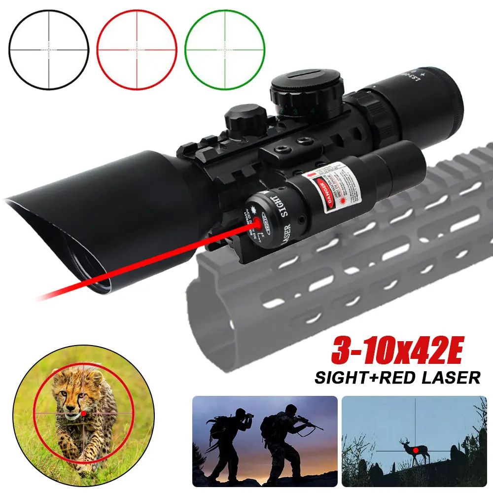 

3-10X42E Red Dot Sight Wide-field Riflescope Birdwatching Rifle Scope for 11/20mm Rail Hunting QD AR Sight .223 5.56 .308 7.62