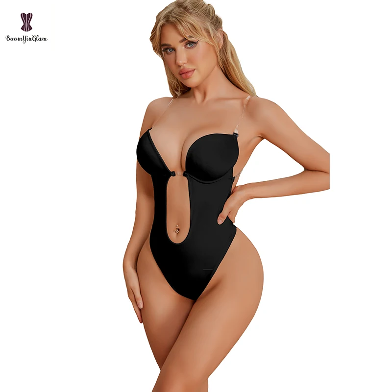 Plus Size S To XXXL Bk&Bg U Shape Body Shapwear Adjsutable Strap Bodysuit Backless Corset Padded Bustier With 3 Hook Underwear