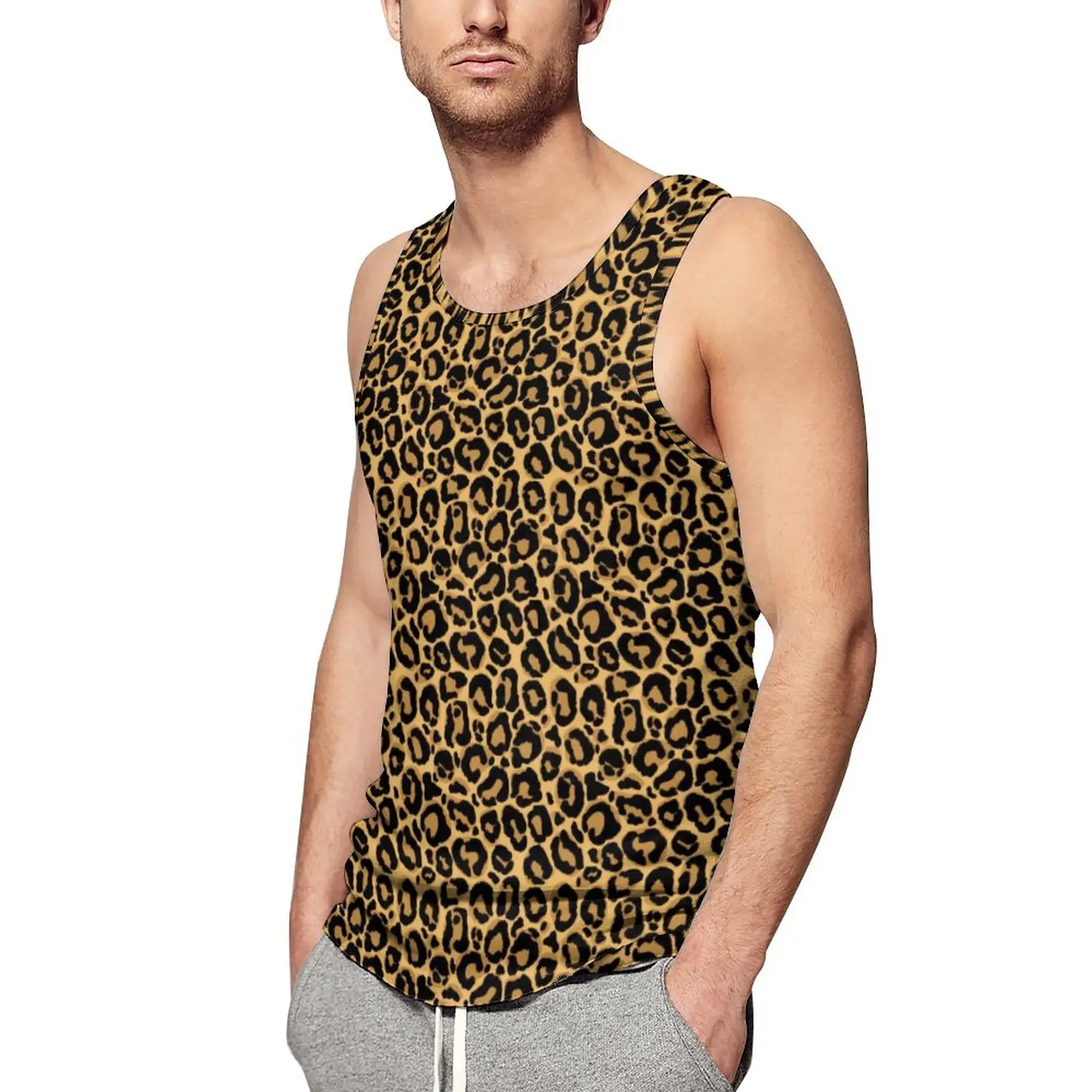 Cheetah Brown Orange Tank Top Man's Leopard Pattern Animal