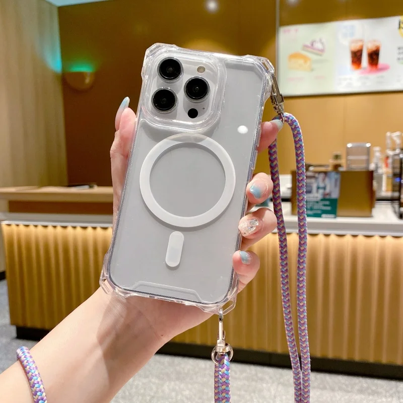 Shockproof Magnetic Crossbody Lanyard Transparent Case