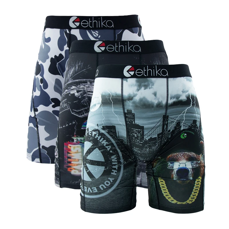 ETHIKA 3 pièces Sexy hommes sous-vêtements boxeurs respirant homme caleçons S-3XL grande taille hommes troncs hommes culottes Lingeries Boxer slips