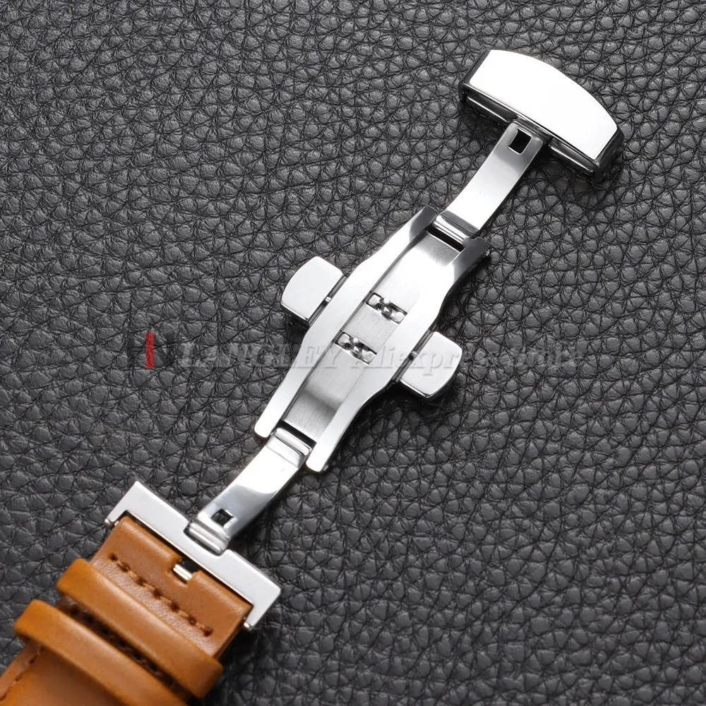 Vintage Genuine Cowhide Leather Watch Band Strap with Butterfly Buckle - Universal Bracelet