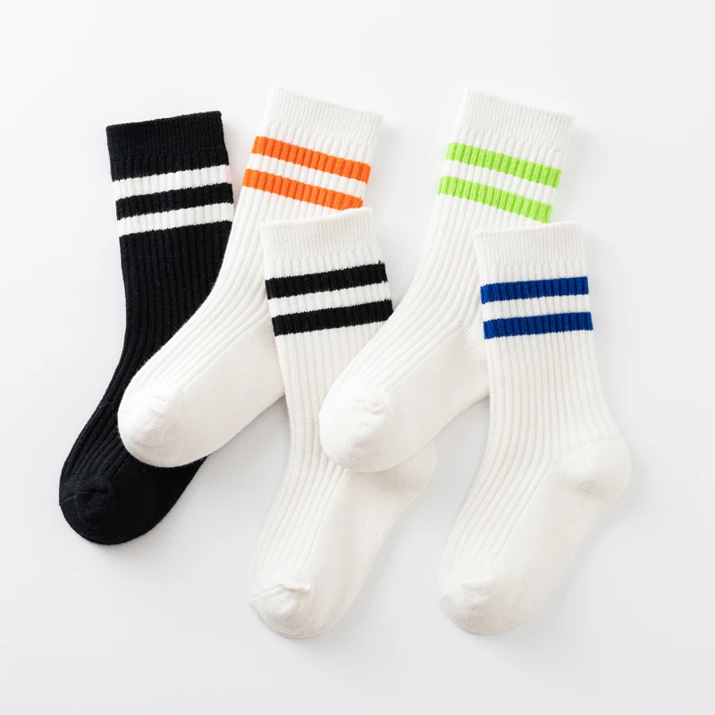 College style children's white medium tube socks Spring and Autumn boys and girls' cotton socks Children's sports socks 2 Pairs 6