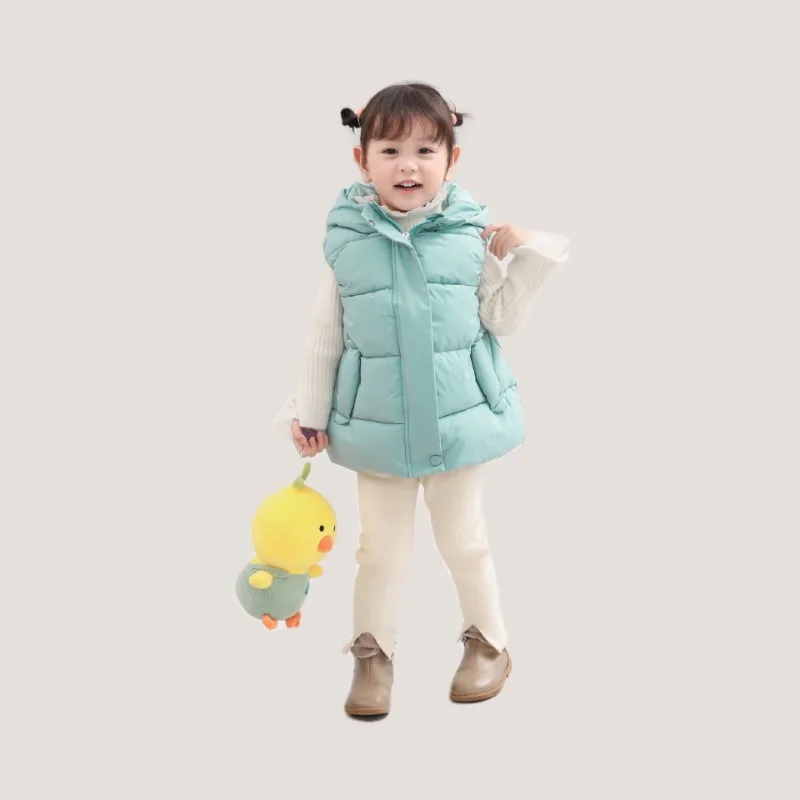 Solid Color Hooded Vest Top Winter Children Clothing Unisex Baby Outerwear Down Cotton Thickened Clothes Kid Waistcoat Down Vest